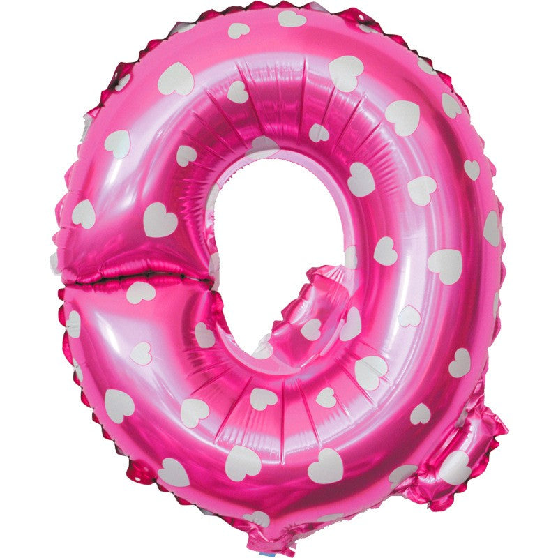 Balon Folie Metalizata Litera Q, Flippy, 40 cm, Cu Imprimeu Inimioare, Umflati cu Heliu sau Aer, Ambalaj Individual,