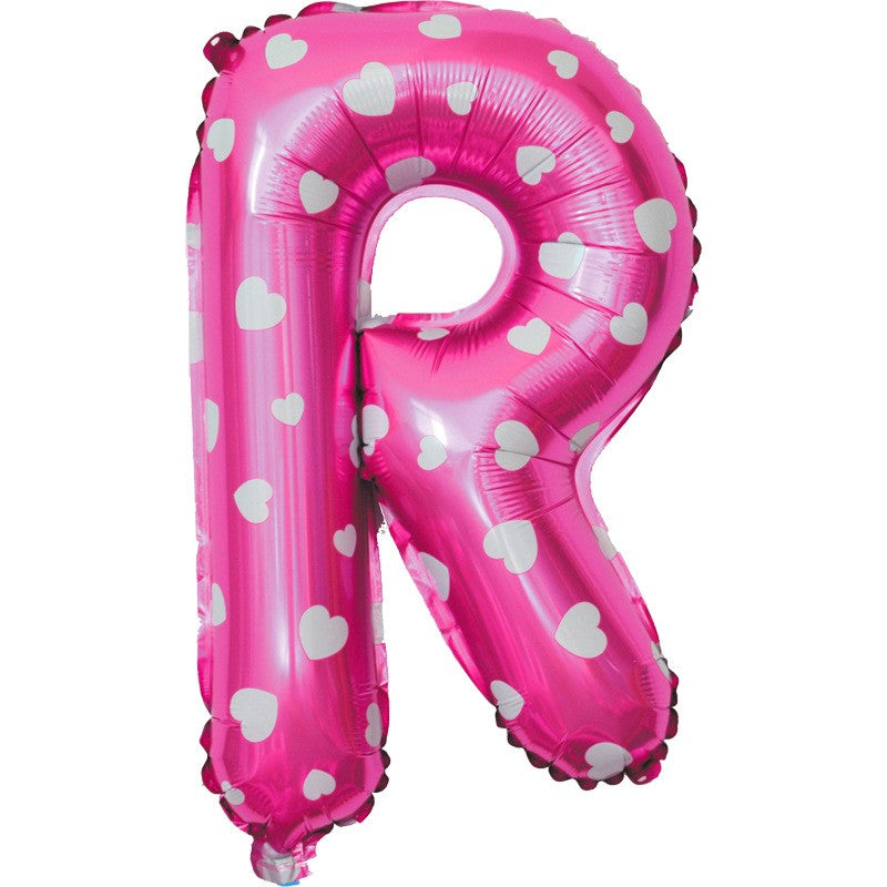Balon Folie Metalizata Litera R, Flippy, 40 cm, Cu Imprimeu Inimioare, Umflati cu Heliu sau Aer, Ambalaj Individual,