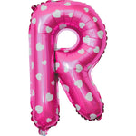 Balon Folie Metalizata Litera R, Flippy, 40 cm, Cu Imprimeu Inimioare, Umflati cu Heliu sau Aer, Ambalaj Individual,