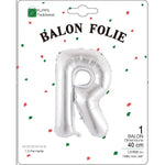 Balon Folie Metalizata Litera R, Flippy, 40 cm, Umflati cu Heliu sau Aer, Ambalaj Individual, Pai inclus, Argintiu
