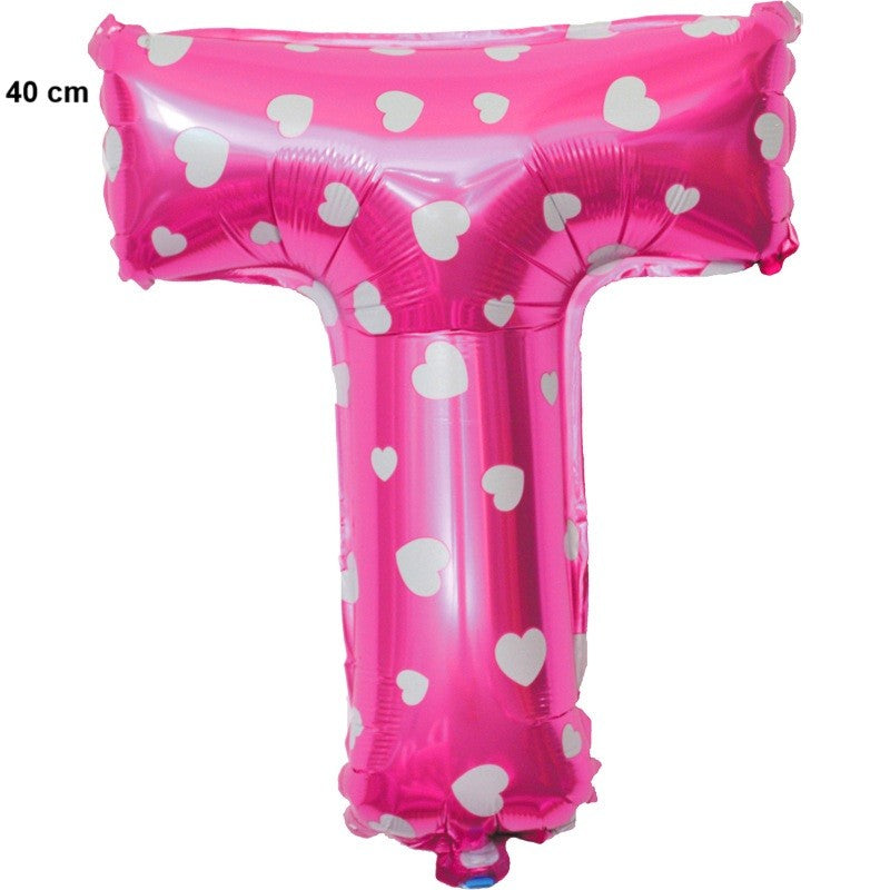 Balon Folie Metalizata Litera T, Flippy, 40 cm, Cu Imprimeu Inimioare, Umflati cu Heliu sau Aer, Ambalaj Individual,