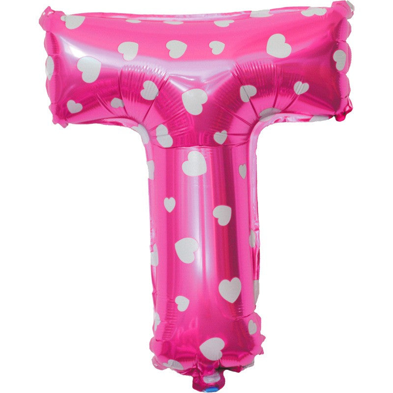 Balon Folie Metalizata Litera T, Flippy, 40 cm, Cu Imprimeu Inimioare, Umflati cu Heliu sau Aer, Ambalaj Individual,
