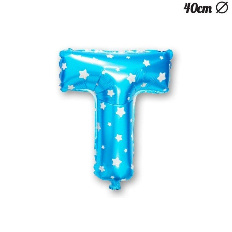 Balon Folie Metalizata Litera T, Flippy, 40 cm, Cu Imprimeu Stelute, Umflati cu Heliu sau Aer, Ambalaj Individual, Pai