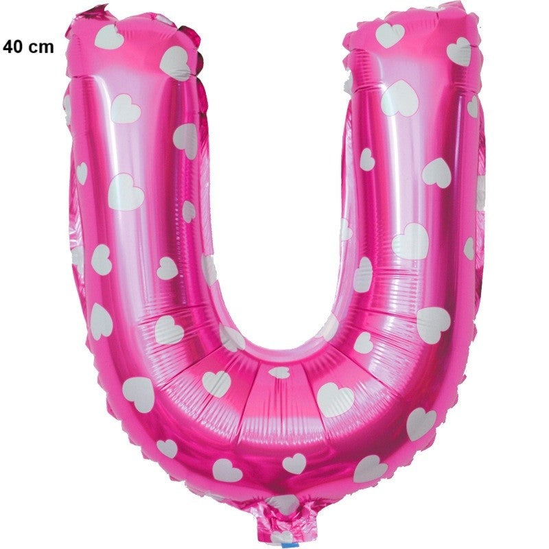 Balon Folie Metalizata Litera U, Flippy, 40 cm, Cu Imprimeu Inimioare, Umflati cu Heliu sau Aer, Ambalaj Individual,