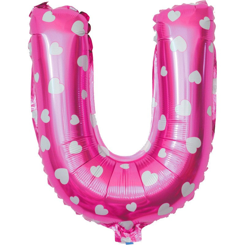Balon Folie Metalizata Litera U, Flippy, 40 cm, Cu Imprimeu Inimioare, Umflati cu Heliu sau Aer, Ambalaj Individual,