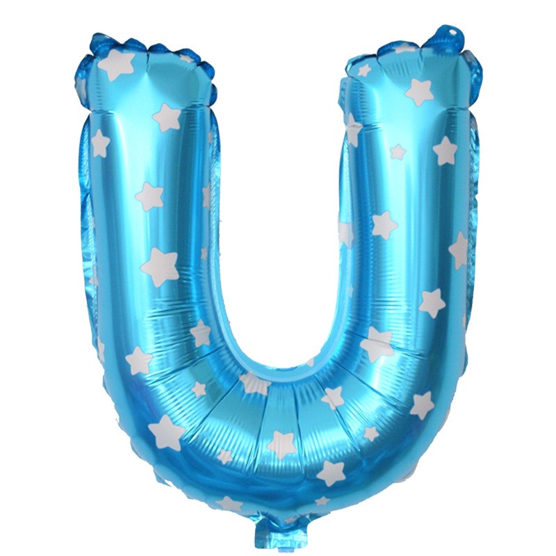 Balon Folie Metalizata Litera U, Flippy, 40 cm, Cu Imprimeu Stelute, Umflati cu Heliu sau Aer, Ambalaj Individual, Pai