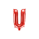 Balon Folie Metalizata Litera U, Flippy, 40 cm, Umflati cu Heliu sau Aer, Ambalaj Individual, Pai inclus, Rosu