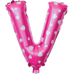 Balon Folie Metalizata Litera V, Flippy, 40 cm, Cu Imprimeu Inimioare, Umflati cu Heliu sau Aer, Ambalaj Individual,