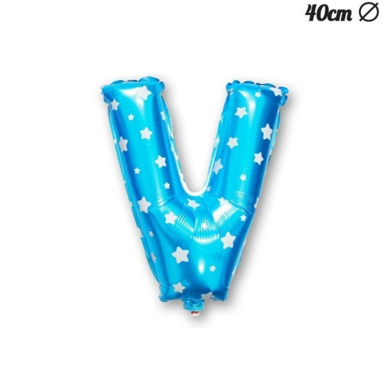 Balon Folie Metalizata Litera V, Flippy, 40 cm, Cu Imprimeu Stelute, Umflati cu Heliu sau Aer, Ambalaj Individual, Pai