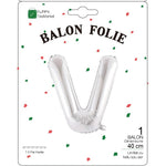 Balon Folie Metalizata Litera V, Flippy, 40 cm, Umflati cu Heliu sau Aer, Ambalaj Individual, Pai inclus, Argintiu