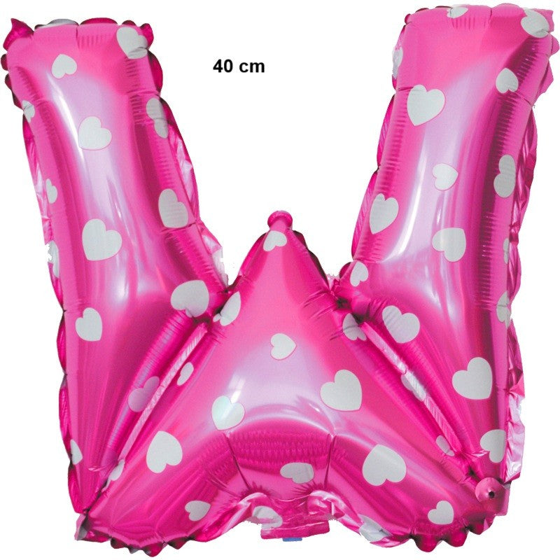Balon Folie Metalizata Litera W, Flippy, 40 cm, Cu Imprimeu Inimioare, Umflati cu Heliu sau Aer, Ambalaj Individual,
