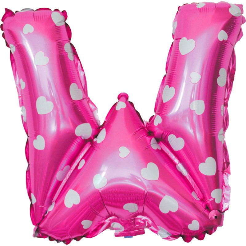 Balon Folie Metalizata Litera W, Flippy, 40 cm, Cu Imprimeu Inimioare, Umflati cu Heliu sau Aer, Ambalaj Individual,