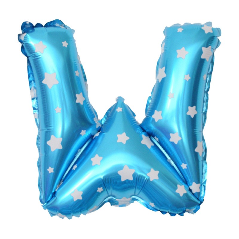 Balon Folie Metalizata Litera W, Flippy, 40 cm, Cu Imprimeu Stelute, Umflati cu Heliu sau Aer, Ambalaj Individual, Pai