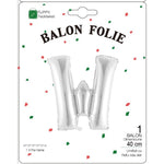 Balon Folie Metalizata Litera W, Flippy, 40 cm, Umflati cu Heliu sau Aer, Ambalaj Individual, Pai inclus, Argintiu