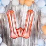 Balon Folie Metalizata Litera W, Flippy, 80 cm, Umflati cu Heliu sau Aer, Ambalaj Individual, Pai inclus, Rose Gold