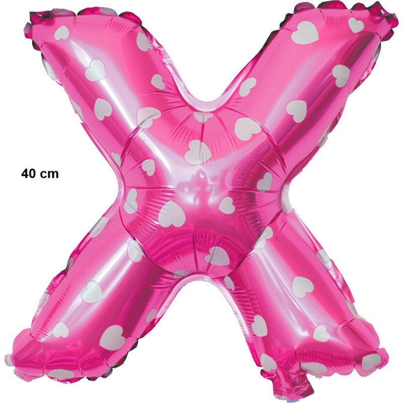 Balon Folie Metalizata Litera X, Flippy, 40 cm, Cu Imprimeu Inimioare, Umflati cu Heliu sau Aer, Ambalaj Individual,