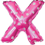 Balon Folie Metalizata Litera X, Flippy, 40 cm, Cu Imprimeu Inimioare, Umflati cu Heliu sau Aer, Ambalaj Individual,