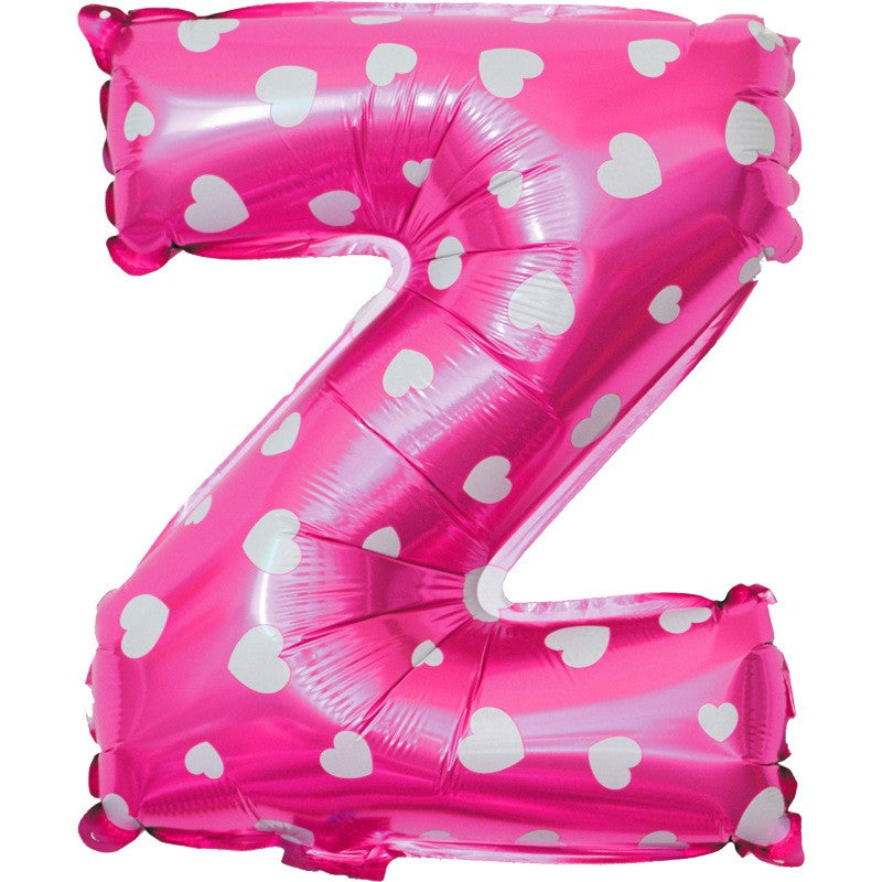 Balon Folie Metalizata Litera Z, Flippy, 40 cm, Cu Imprimeu Inimioare, Umflati cu Heliu sau Aer, Ambalaj Individual,