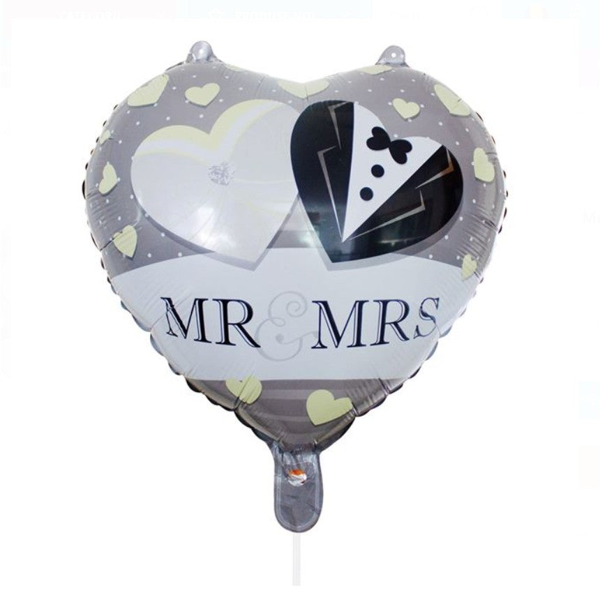 Balon din Folie Metalizata, Flippy, Figurina Inima, Model Mr&Mrs, Tema Nunta, 45 cm, Ambalaj Individual, Pai Inclus,