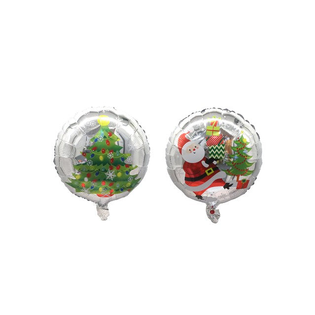 Balon Rotund, Flippy, din Folie de Aluminiu, Tema Craciun, Model Mos Craciun si Brad, 44.5x53 cm, Multicolor
