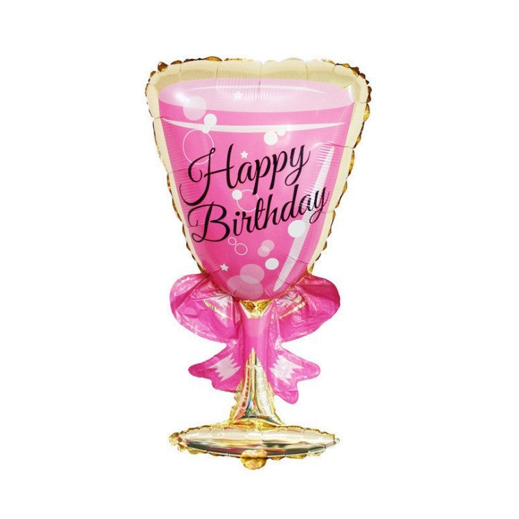 Balon din Folie Metalizata, Flippy, Figurina Pahar de Vin, Tema Aniversare, 93x48 cm, Ambalaj Individual, Pai Inclus,