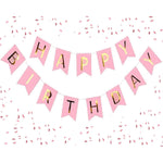 Banner Happy Birthday 100x200 cm, Flippy, Dimensiune Stegulet 11.5x16.5 cm, Rola de Ata Inclusa, Roz