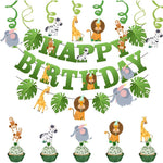 Banner Happy Birthday 100x200 cm, Flippy, Rola de Ata Inclusa, Tematica Jungle, Verde