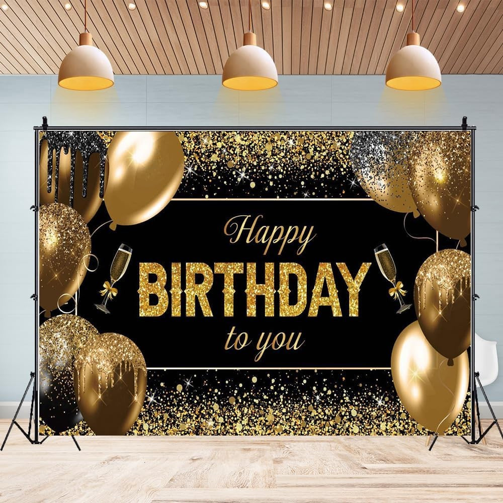 Banner Tip Fundal pentru Poze, Flippy, din Panza, 185 x 110 cm, Sfoara 6 m, Prindere in 4 Colturi, Happy Birthday to