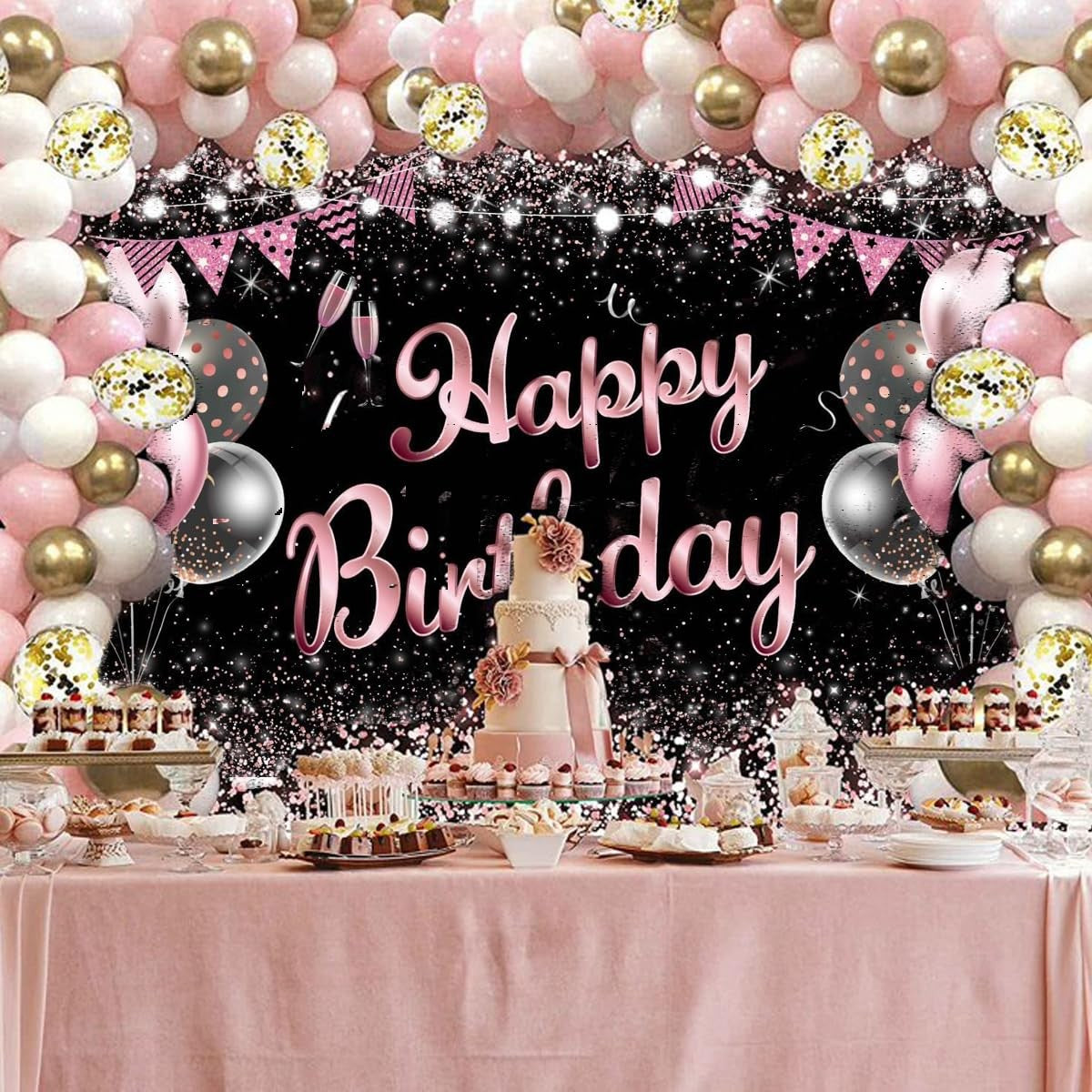 Banner Tip Fundal pentru Poze, Flippy, din Panza, 185 x 110 cm, Sfoara 6 m, Prindere in 4 Colturi, Negru/Roz
