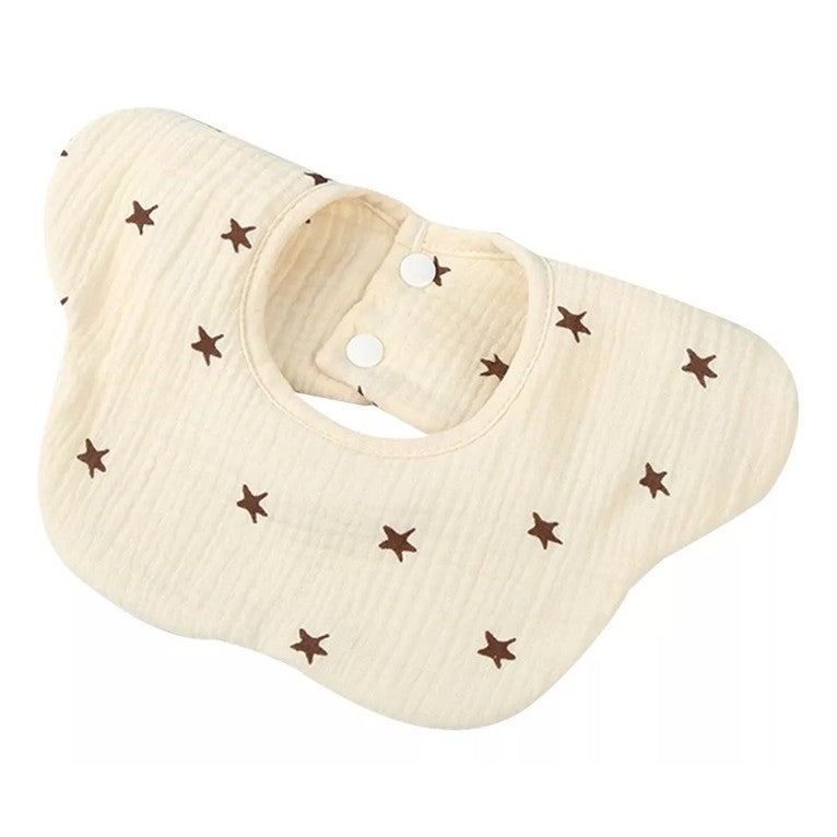 Baveta Tip Floare, Flippy, din Bumbac, pentru Copii 0-12 Luni, Rezistenta la apa, cu Capse, Model cu Stelute, 26 x 29