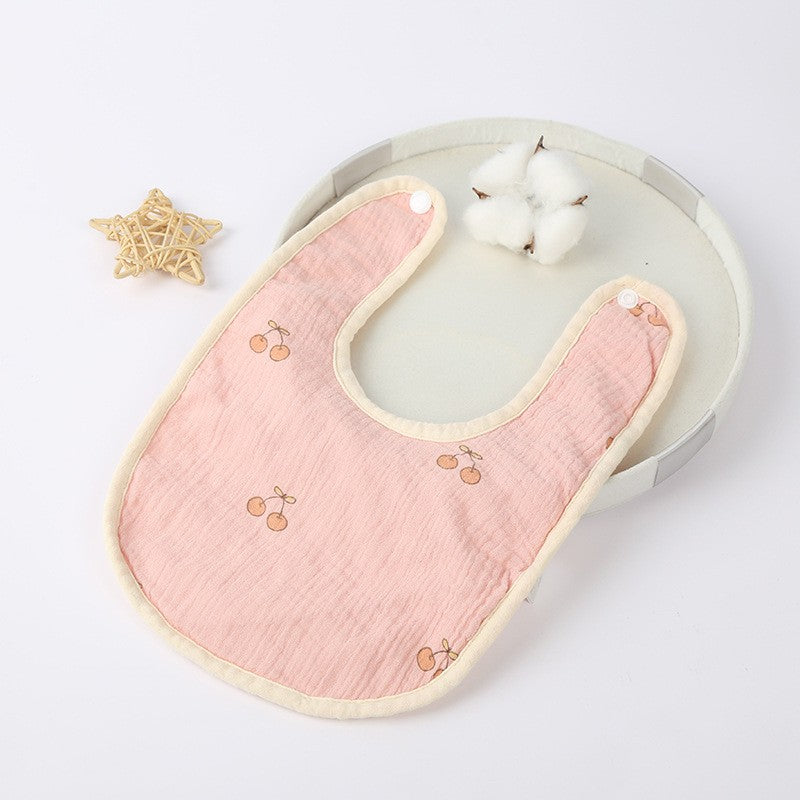 Baveta in Forma de U, Flippy, din Bumbac, pentru Copii 0-12 Luni, Rezistenta la Apa, cu Capse, Model cu Cirese, 21x30