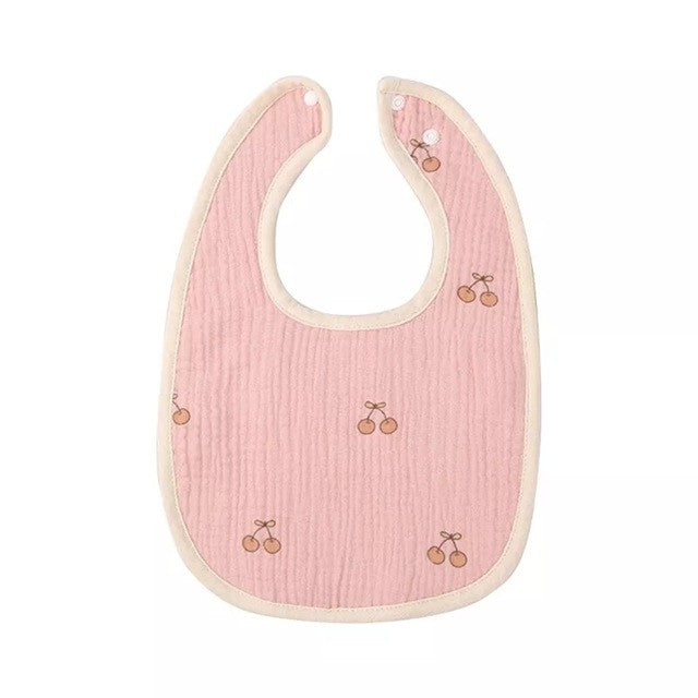 Baveta in Forma de U, Flippy, din Bumbac, pentru Copii 0-12 Luni, Rezistenta la Apa, cu Capse, Model cu Cirese, 21x30