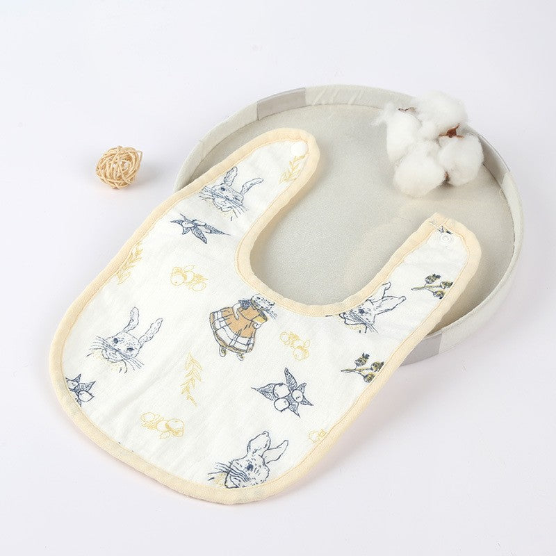 Baveta in Forma de U, Flippy, din Bumbac, pentru Copii 0-12 Luni, Rezistenta la Apa, cu Capse, Model cu Iepurasi, 21x30