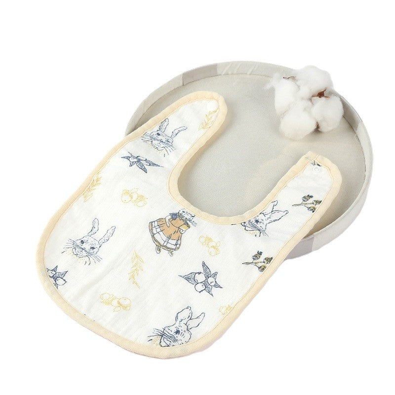 Baveta in Forma de U, Flippy, din Bumbac, pentru Copii 0-12 Luni, Rezistenta la Apa, cu Capse, Model cu Iepurasi, 21x30
