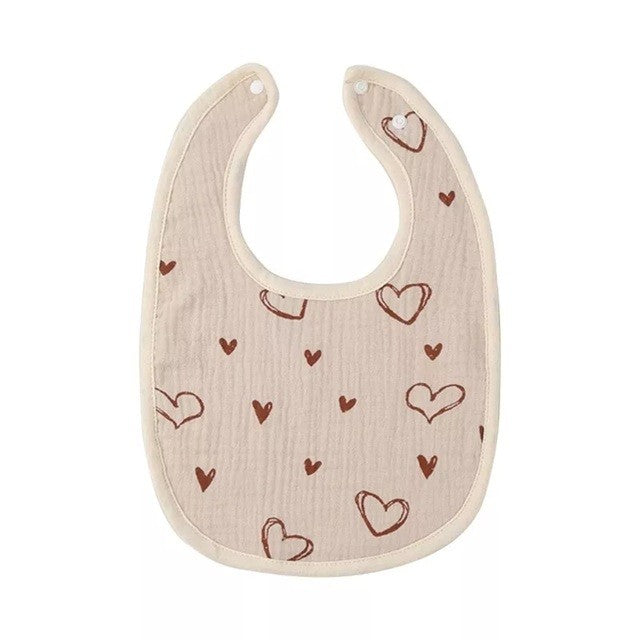 Baveta in Forma de U, Flippy, din Bumbac, pentru Copii 0-12 Luni, Rezistenta la Apa, cu Capse, Model cu Inimoare, 21x30