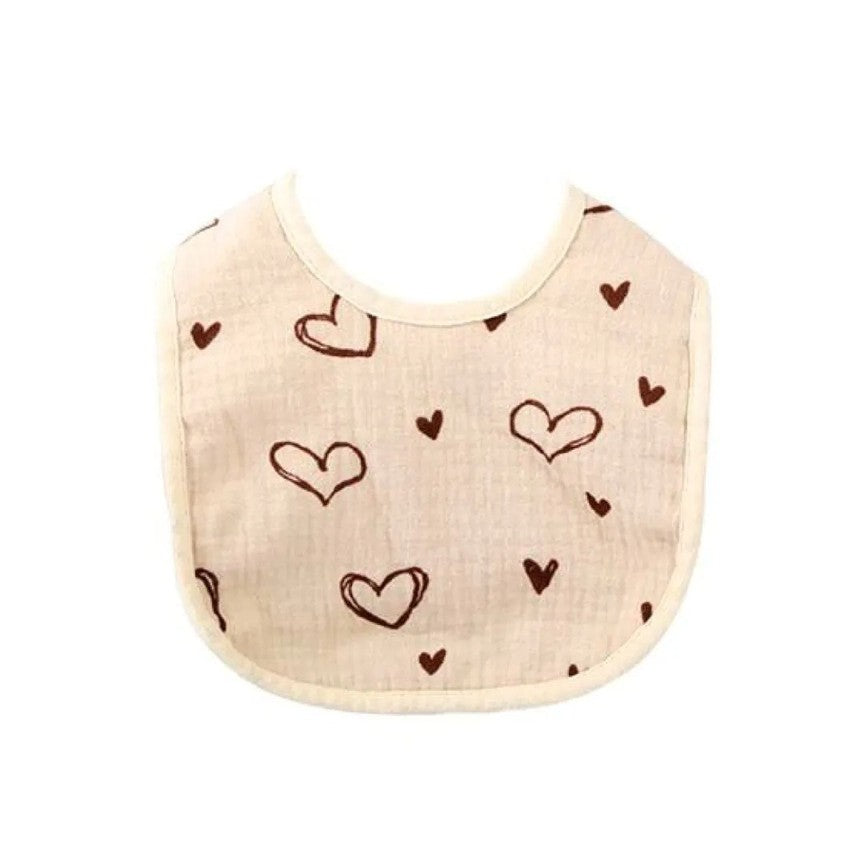 Baveta in Forma de U, Flippy, din Bumbac, pentru Copii 0-12 Luni, Rezistenta la Apa, cu Capse, Model cu Inimoare, 21x30