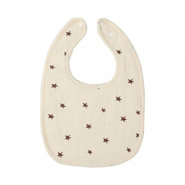Baveta in Forma de U, Flippy, din Bumbac, pentru Copii 0-12 Luni, Rezistenta la Apa, cu Capse, Model cu Stelute, 21x30