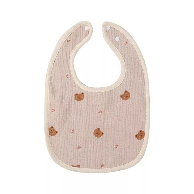 Baveta in Forma de U, Flippy, din Bumbac, pentru Copii 0-12 Luni, Rezistenta la Apa, cu Capse, Model cu Ursuleti, 21x30