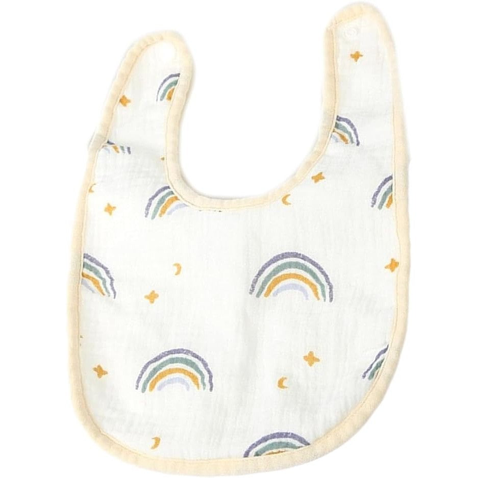 Baveta in Forma de U, Flippy, din Bumbac, pentru Copii 0-12 Luni, Rezistenta la Apa, cu Capse, Model Curcubeu, 21x30