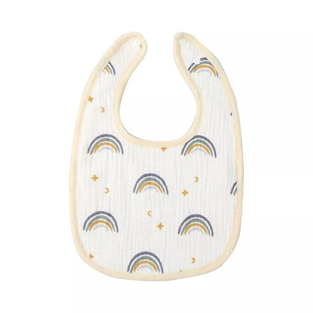 Baveta in Forma de U, Flippy, din Bumbac, pentru Copii 0-12 Luni, Rezistenta la Apa, cu Capse, Model Curcubeu, 21x30