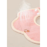 Baveta Tip Floare, Flippy, din Bumbac, pentru Copii 0-12 Luni, Rezistenta la apa, cu Capse, Model cu Cirese, 26 x 29