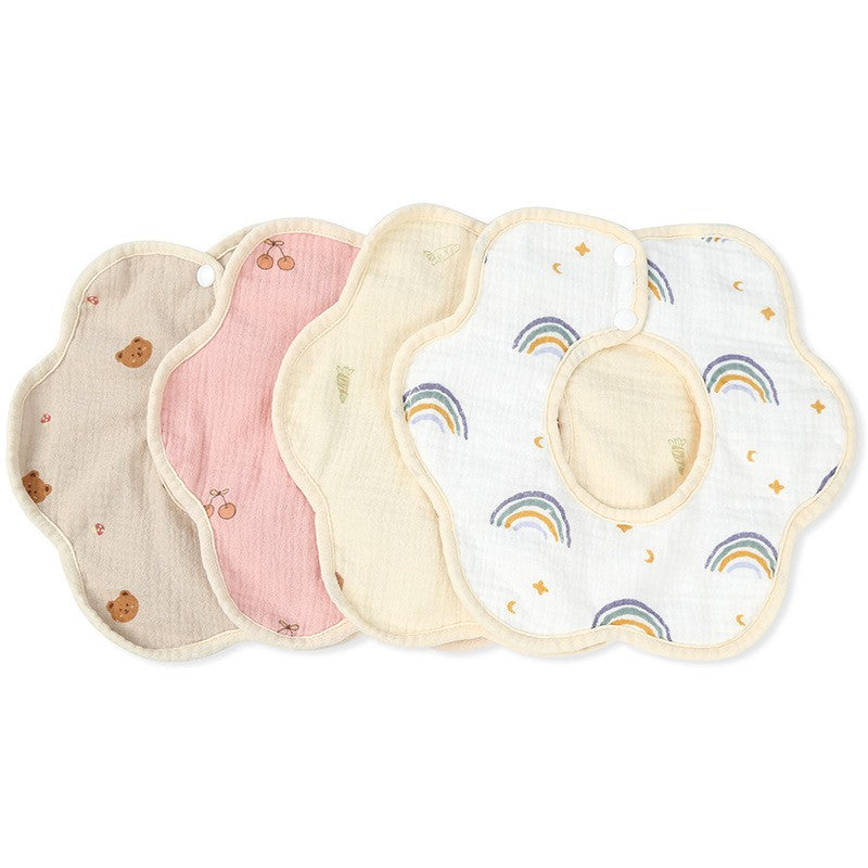 Baveta Tip Floare, Flippy, din Bumbac, pentru Copii 0-12 Luni, Rezistenta la apa, cu Capse, Model cu Ursuleti, 26 x 29