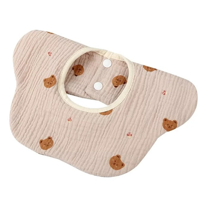 Baveta Tip Floare, Flippy, din Bumbac, pentru Copii 0-12 Luni, Rezistenta la apa, cu Capse, Model cu Ursuleti, 26 x 29