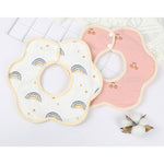 Baveta Tip Floare, Flippy, din Bumbac, pentru Copii 0-12 Luni, Rezistenta la apa, cu Capse, Model Curcubeu, 26 x 29 cm,