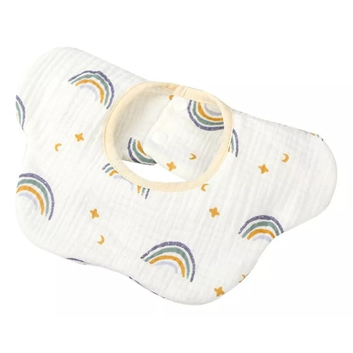 Baveta Tip Floare, Flippy, din Bumbac, pentru Copii 0-12 Luni, Rezistenta la apa, cu Capse, Model Curcubeu, 26 x 29 cm,