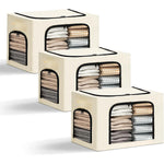 Cutie de Depozitare, Flippy, cu 3 Ferestre cu Fermoar Bidirectional, Cadru din Otel, Impermeabil, 38L, 42 x 30 x 30 cm,