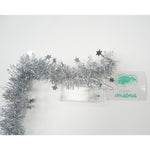 Beteala Craciun cu LED, Argintie, model cu stelute, 2 m x 5 cm, PVC, Sir, Artificiala, Flippy
