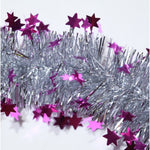Beteala de Craciun cu LED, Flippy, 2 m, 5 cm Grosime, din PVC, Model cu Stelute, Artificiala, Mov/Argintiu