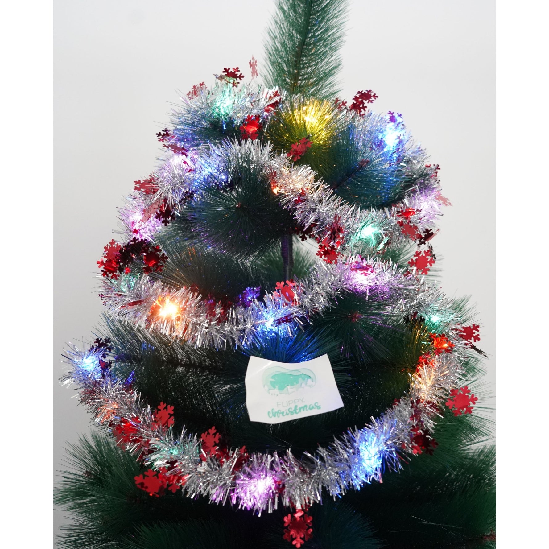 Beteala Craciun cu LED, Rosie, model cu fulgi de nea, 2 m x 5 cm, PVC, Sir, Artificiala, Flippy