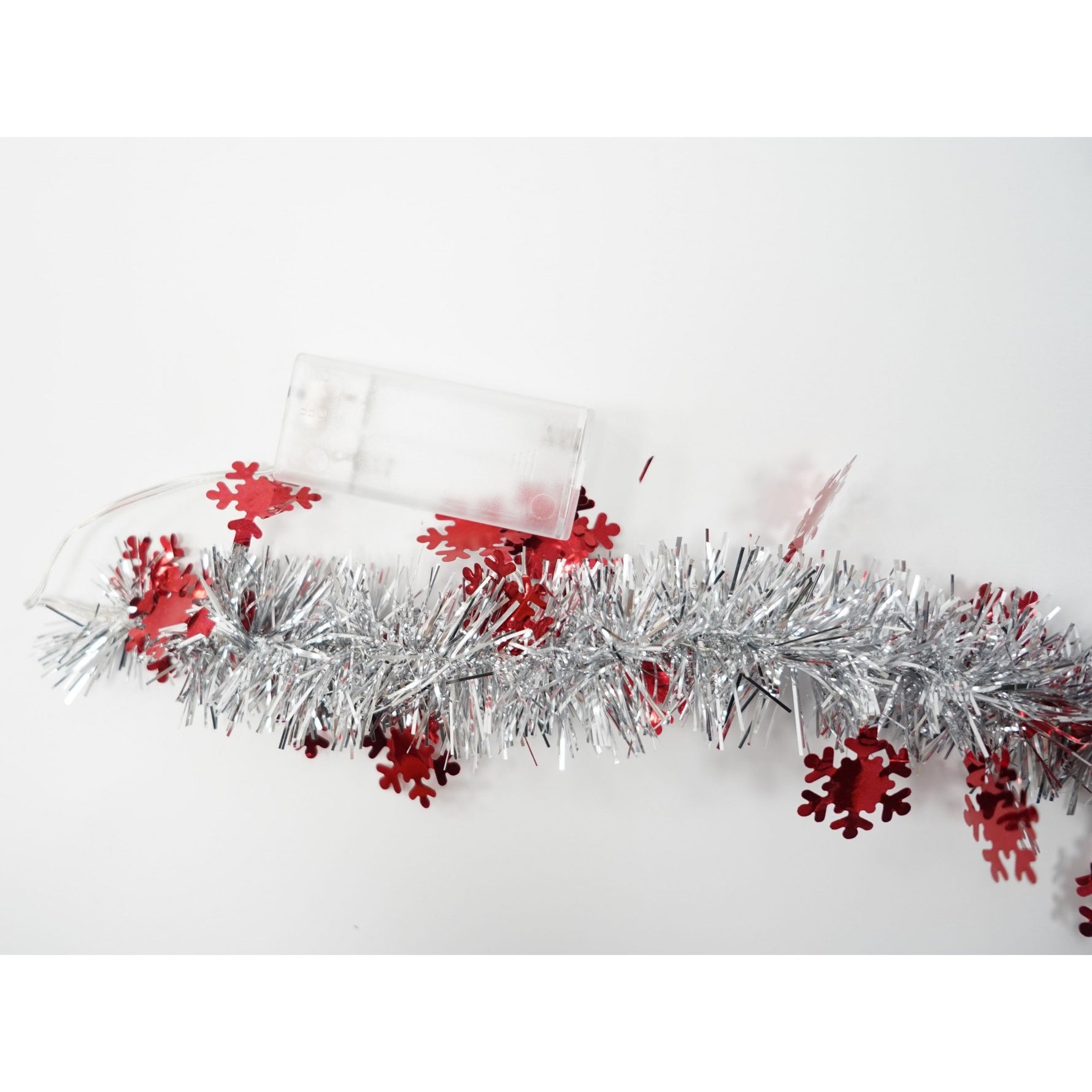 Beteala Craciun cu LED, Rosie, model cu fulgi de nea, 2 m x 5 cm, PVC, Sir, Artificiala, Flippy